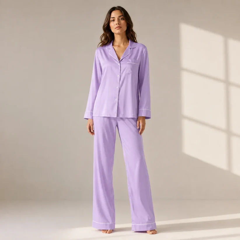 Plain Button Down Silk - Lilac