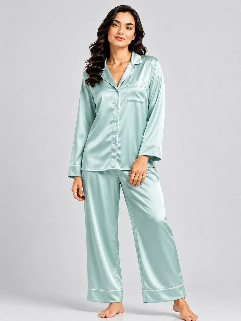 Plain Button Down Silk - SEAFOAM GREEN