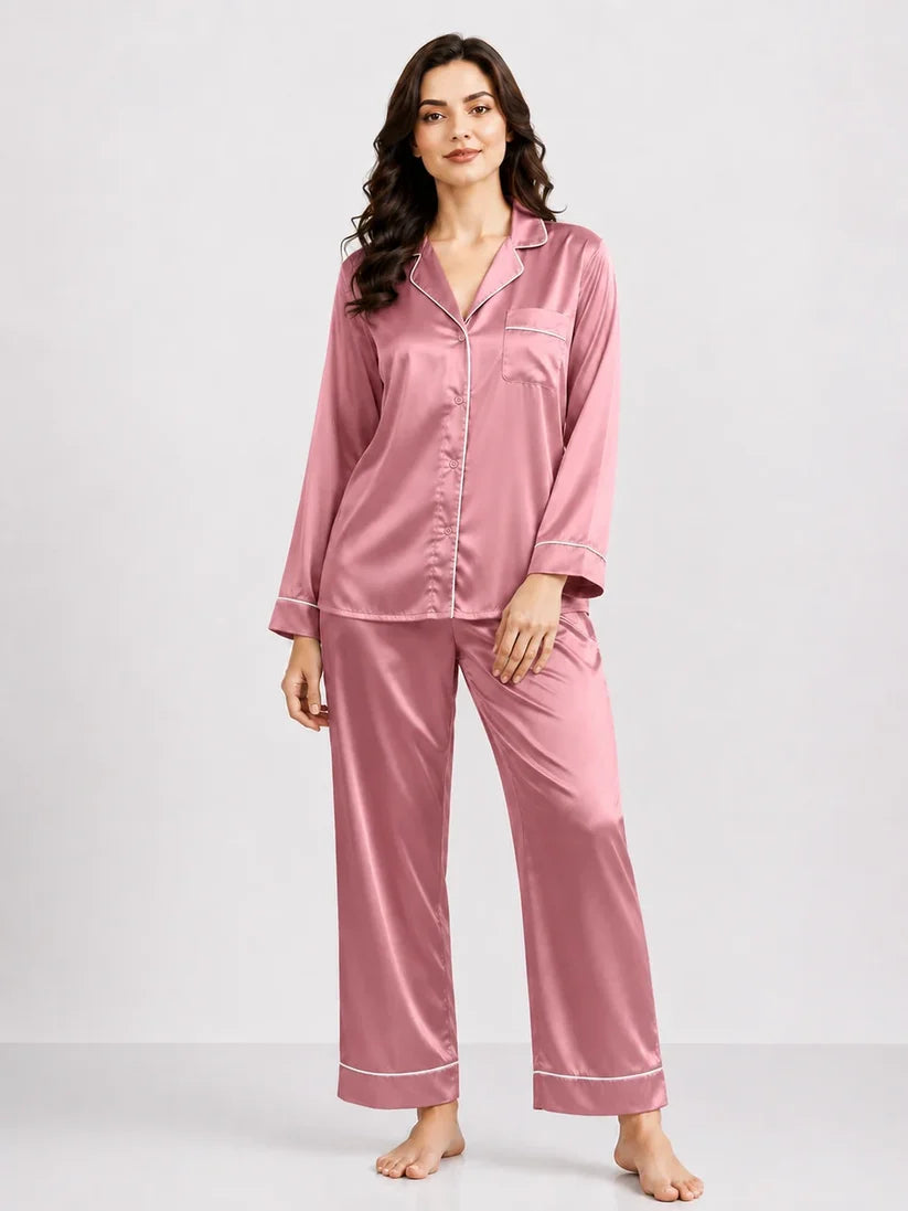 Plain Button Down Silk - Dark Pink