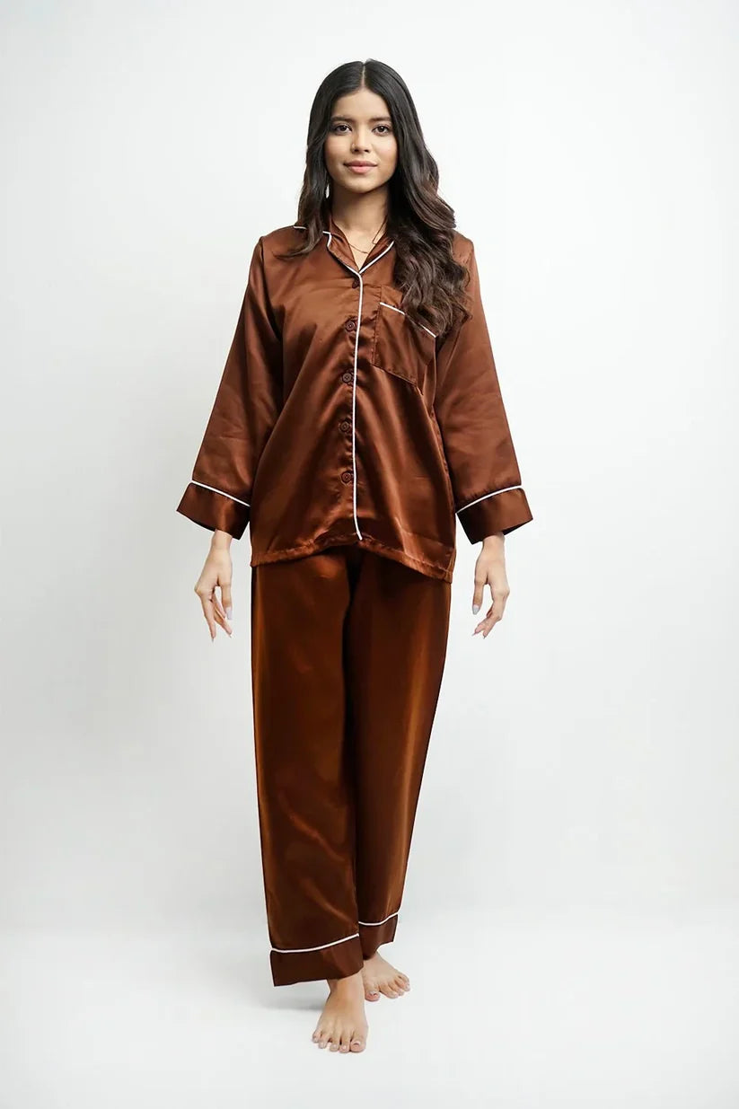 Plain Button Down Silk - Brown